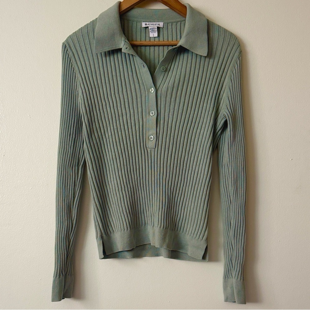 Athleta L Aqua Blue Ribbed Long Sleeve Sweater - Picture 3 of 6